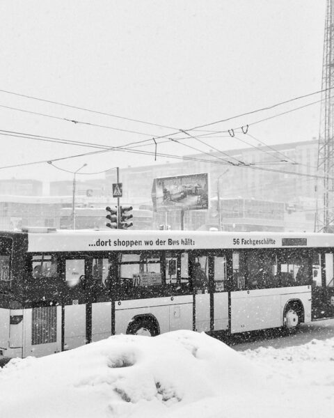 bus covered in snow