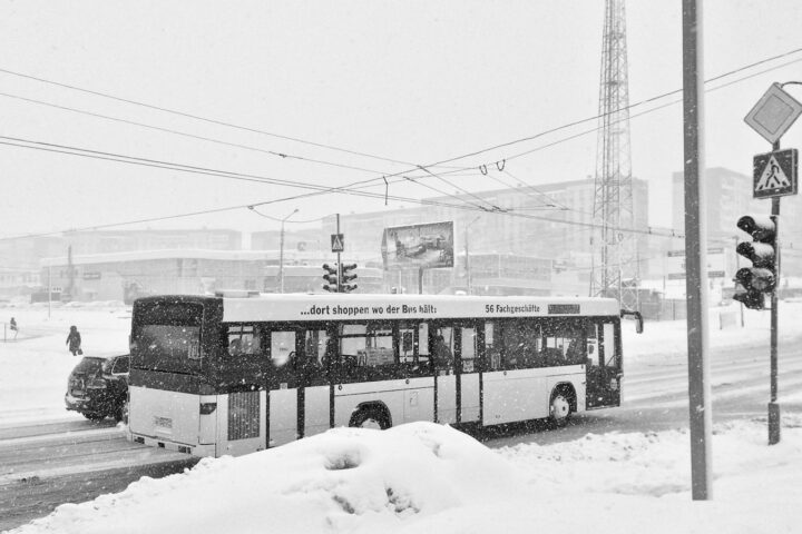 bus covered in snow